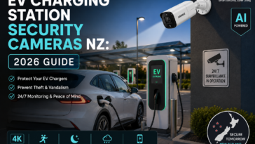 Security cameras protecting an EV charging station in New Zealand